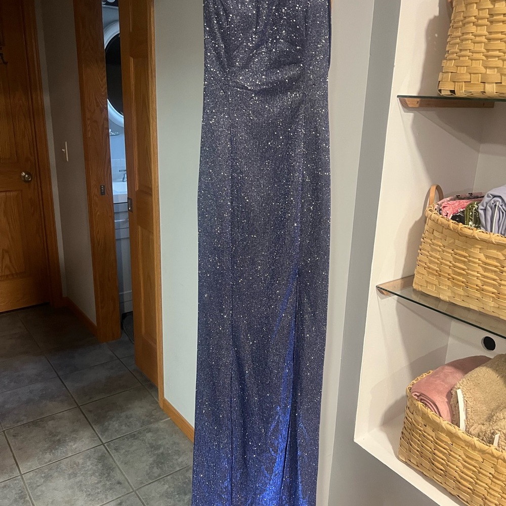 Iridescent blue formal dress
